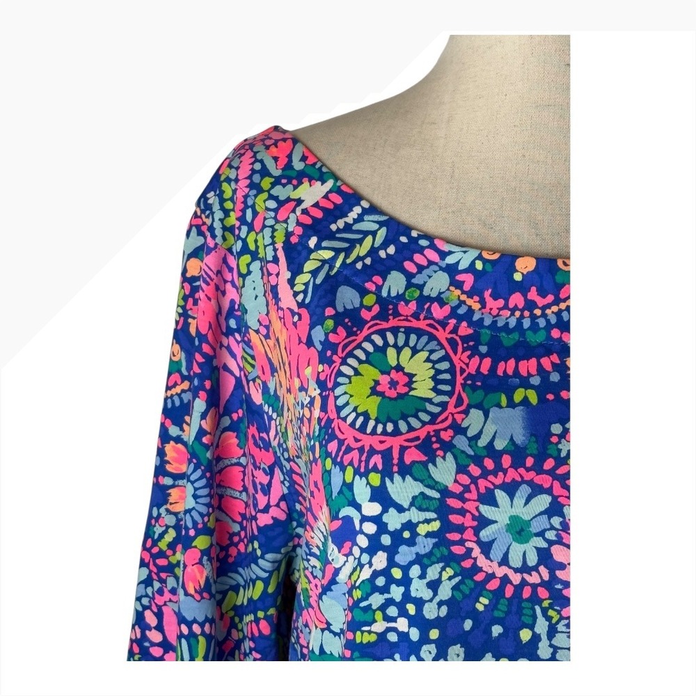 Lilly‎ Pulitzer Bay Dress Women Large Blue Pink No Prob Llama Cutout Back Boho - Picture 6 of 12